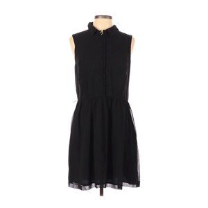 Kensie Sleeveless Black A-Line Dress With Button Front & Sheer Overlay